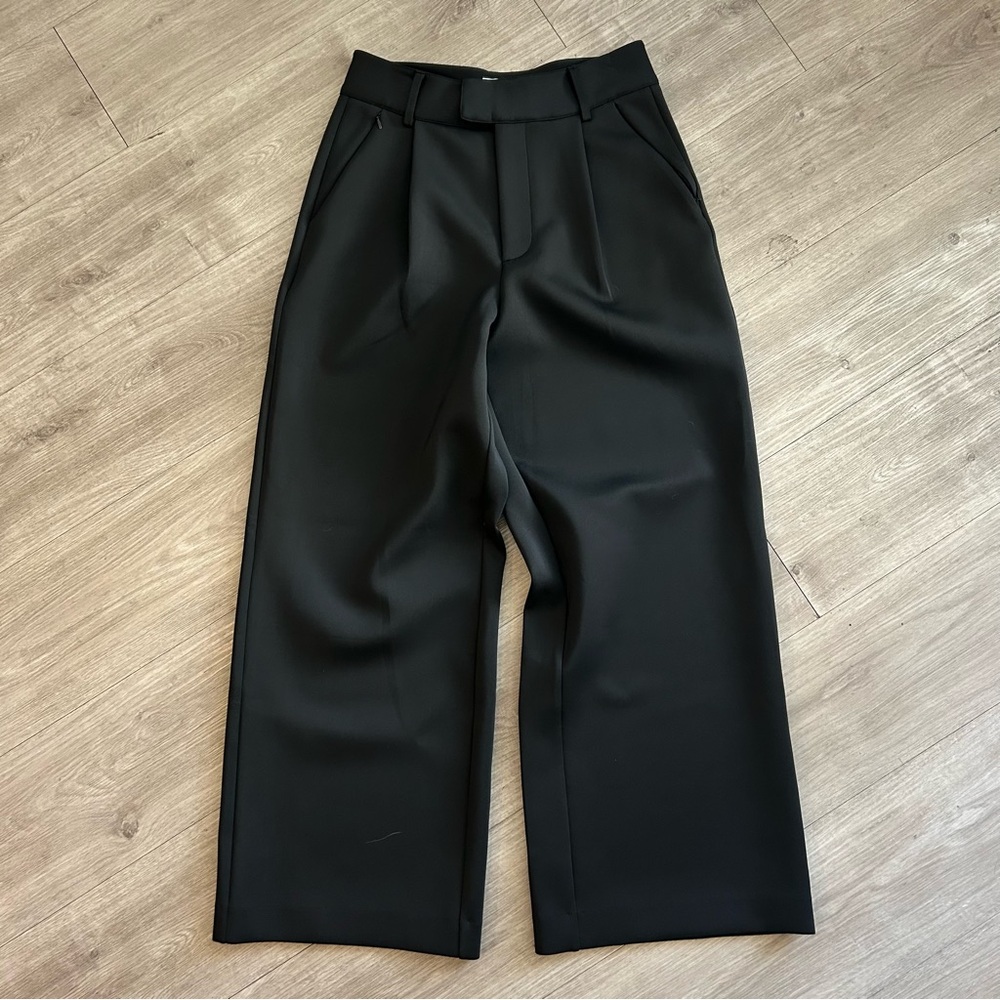 Scuba Pleated Trouser Pants Women's Black wide leg